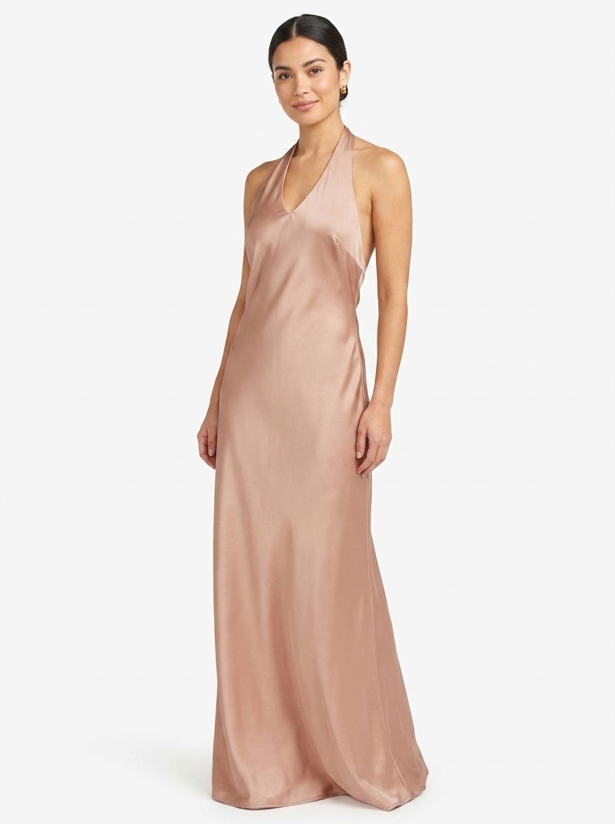 Show Me Your Mumu Blush Pink Halter Neck Satin Maxi Dress Women Size M